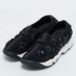 Dior Black Embellished Mesh Fusion Sneakers Size 38.5