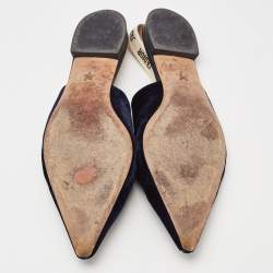 Pre Owned Dior Navy Blue Velvet J'adior Slingback Flats Size 41