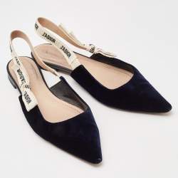 Pre Owned Dior Navy Blue Velvet J'adior Slingback Flats Size 41
