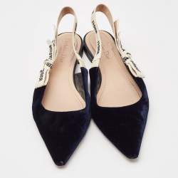 Pre Owned Dior Navy Blue Velvet J'adior Slingback Flats Size 41