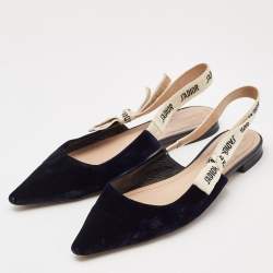 Pre Owned Dior Navy Blue Velvet J'adior Slingback Flats Size 41