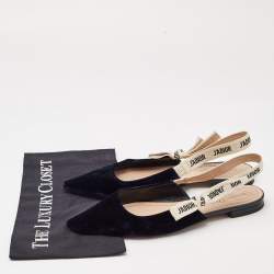 Pre Owned Dior Navy Blue Velvet J'adior Slingback Flats Size 41