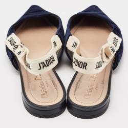 Pre Owned Dior Navy Blue Velvet J'adior Slingback Flats Size 41