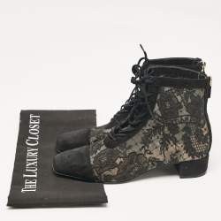 Dior Black Lace and Suede Naughtily D Ankle Boots Size 37