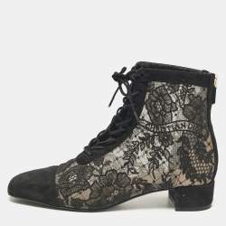 Dior Black Lace and Suede Naughtily D Ankle Boots Size 37