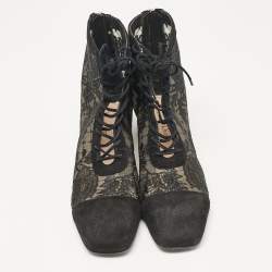 Dior Black Lace and Suede Naughtily D Ankle Boots Size 37