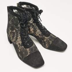 Dior Black Lace and Suede Naughtily D Ankle Boots Size 37