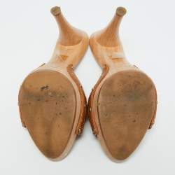 Pre Owned Dior Brown Leather Lock Detail Wooden Slide Sandals Size 40