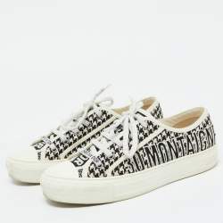 Pre Owned Dior White/Black Houndstooth Fabric Walk‘N’ Dior Low Top Sneakers Size 38