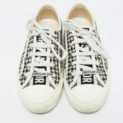Pre Owned Dior White/Black Houndstooth Fabric Walk‘N’ Dior Low Top Sneakers Size 38