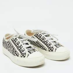 Pre Owned Dior White/Black Houndstooth Fabric Walk‘N’ Dior Low Top Sneakers Size 38