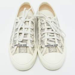 Pre Owned Dior Grey/White Oblique Canvas Walk'n'Dior Low Top Sneakers Size 39