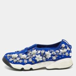 Pre Owned Dior Blue Mesh Embellished Fusion Slip On Sneakers Size 37.5