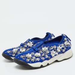 Pre Owned Dior Blue Mesh Embellished Fusion Slip On Sneakers Size 37.5