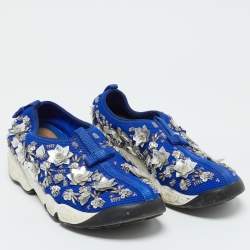 Pre Owned Dior Blue Mesh Embellished Fusion Slip On Sneakers Size 37.5