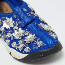 Pre Owned Dior Blue Mesh Embellished Fusion Slip On Sneakers Size 37.5