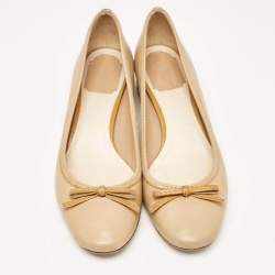 Dior Beige Leather Cannage Heel Ballerina Pumps Size 39