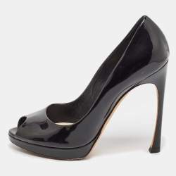 Dior Black Patent Leather Peep Toe Platform Pumps Size 38.5