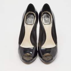 Dior Black Patent Leather Peep Toe Platform Pumps Size 38.5