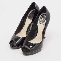 Dior Black Patent Leather Peep Toe Platform Pumps Size 38.5
