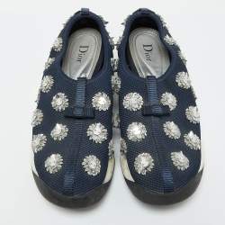 Dior Navy Blue Mesh Fusion Embellished Slip On Sneakers Size 39