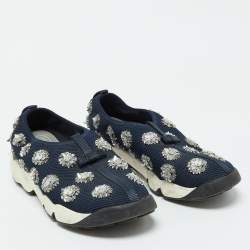Dior Navy Blue Mesh Fusion Embellished Slip On Sneakers Size 39