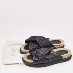 Dior Black Cannage Quilted Leather D-Twist Espadrille Flat Sandals Size 38