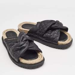 Dior Black Cannage Quilted Leather D-Twist Espadrille Flat Sandals Size 38