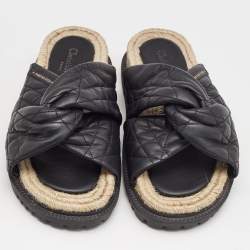 Dior Black Cannage Quilted Leather D-Twist Espadrille Flat Sandals Size 38