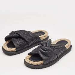 Dior Black Cannage Quilted Leather D-Twist Espadrille Flat Sandals Size 38