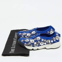 Dior Blue Mesh Embellished Fusion Slip On Sneakers Size 35