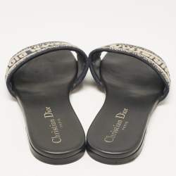 Dior Navy Black/White Canvas Dway Flat Slides Size 35