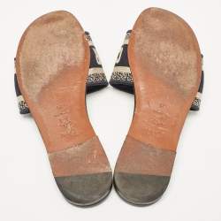 Dior Navy Black/White Canvas Dway Flat Slides Size 35