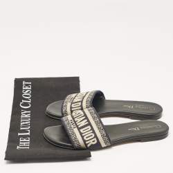 Dior Navy Black/White Canvas Dway Flat Slides Size 35