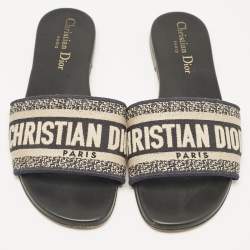 Dior Navy Black/White Canvas Dway Flat Slides Size 35