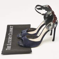 Dior Navy Blue Suede Ankle Strap Sandals Size 37.5