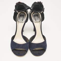 Dior Navy Blue Suede Ankle Strap Sandals Size 37.5