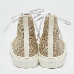 Pre Owned Dior Gold Lace and Mesh Walk'n'Dior High Top Sneakers Size 38.5