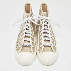 Pre Owned Dior Gold Lace and Mesh Walk'n'Dior High Top Sneakers Size 38.5