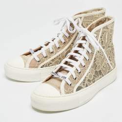 Pre Owned Dior Gold Lace and Mesh Walk'n'Dior High Top Sneakers Size 38.5