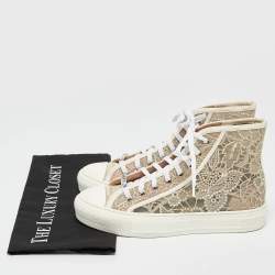 Pre Owned Dior Gold Lace and Mesh Walk'n'Dior High Top Sneakers Size 38.5