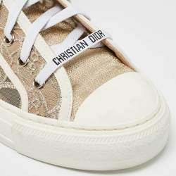 Pre Owned Dior Gold Lace and Mesh Walk'n'Dior High Top Sneakers Size 38.5