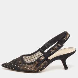 Pre Owned Dior Black Embellished Mesh J'adoir Slingback Pumps Size 38