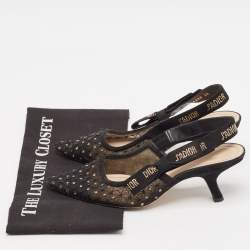 Pre Owned Dior Black Embellished Mesh J'adoir Slingback Pumps Size 38