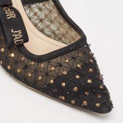Pre Owned Dior Black Embellished Mesh J'adoir Slingback Pumps Size 38