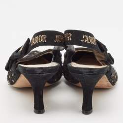 Pre Owned Dior Black Embellished Mesh J'adoir Slingback Pumps Size 38
