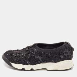 Dior Black Mesh Embellished Fusion Sneakers Size 39.5