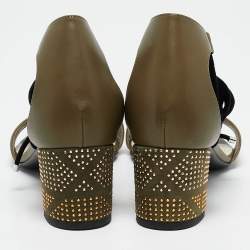 Dior Olive Green Leather Rainbow Stellar Sandals Size 40