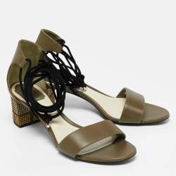 Dior Olive Green Leather Rainbow Stellar Sandals Size 40