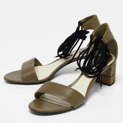 Dior Olive Green Leather Rainbow Stellar Sandals Size 40